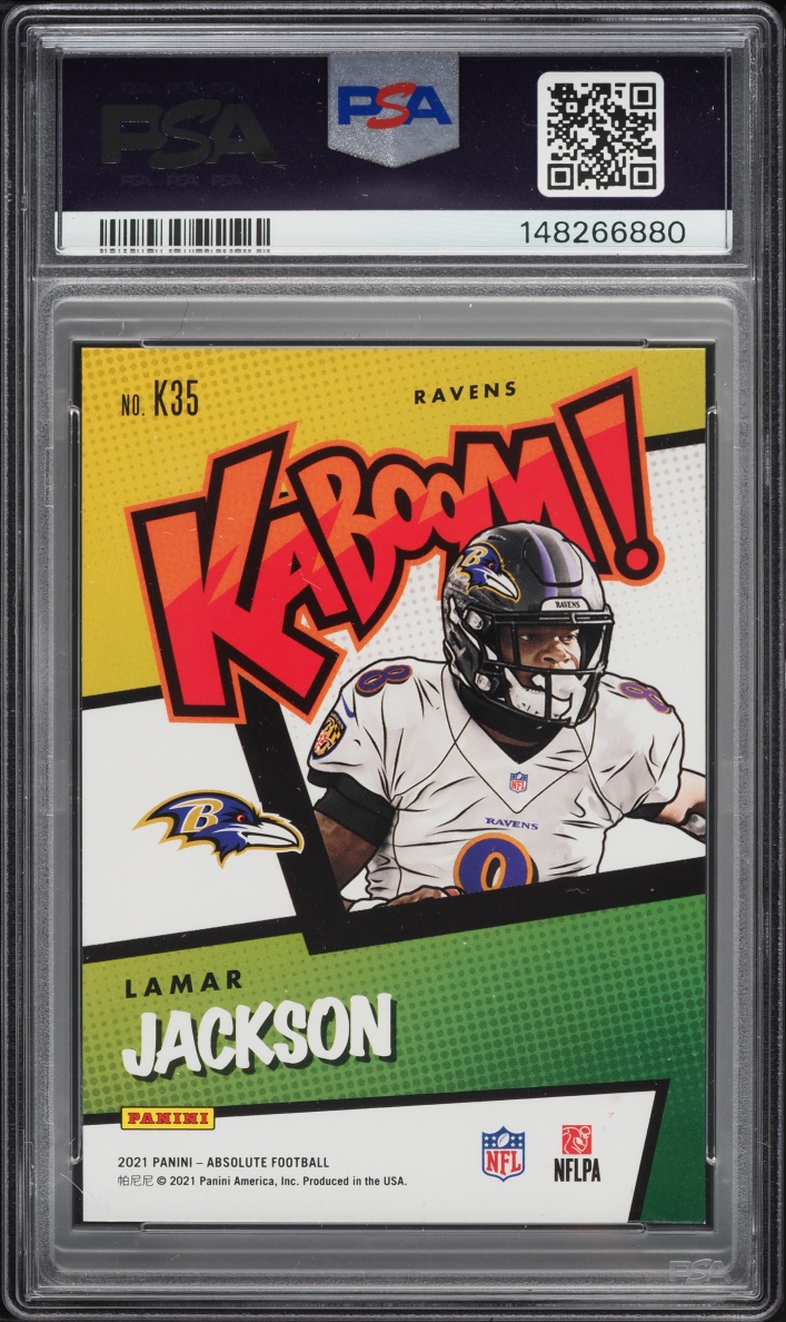 2021 Absolute Kaboom! Lamar Jackson #K35 PSA 8 NM-MT