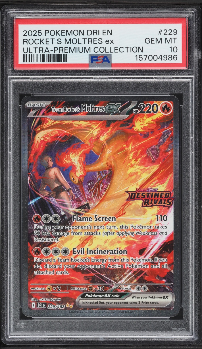 2025 Pokemon SV Destined Rivals Ultra Premium SIR Team Rocket's Moltres ex #229 PSA 10 GEM MINT