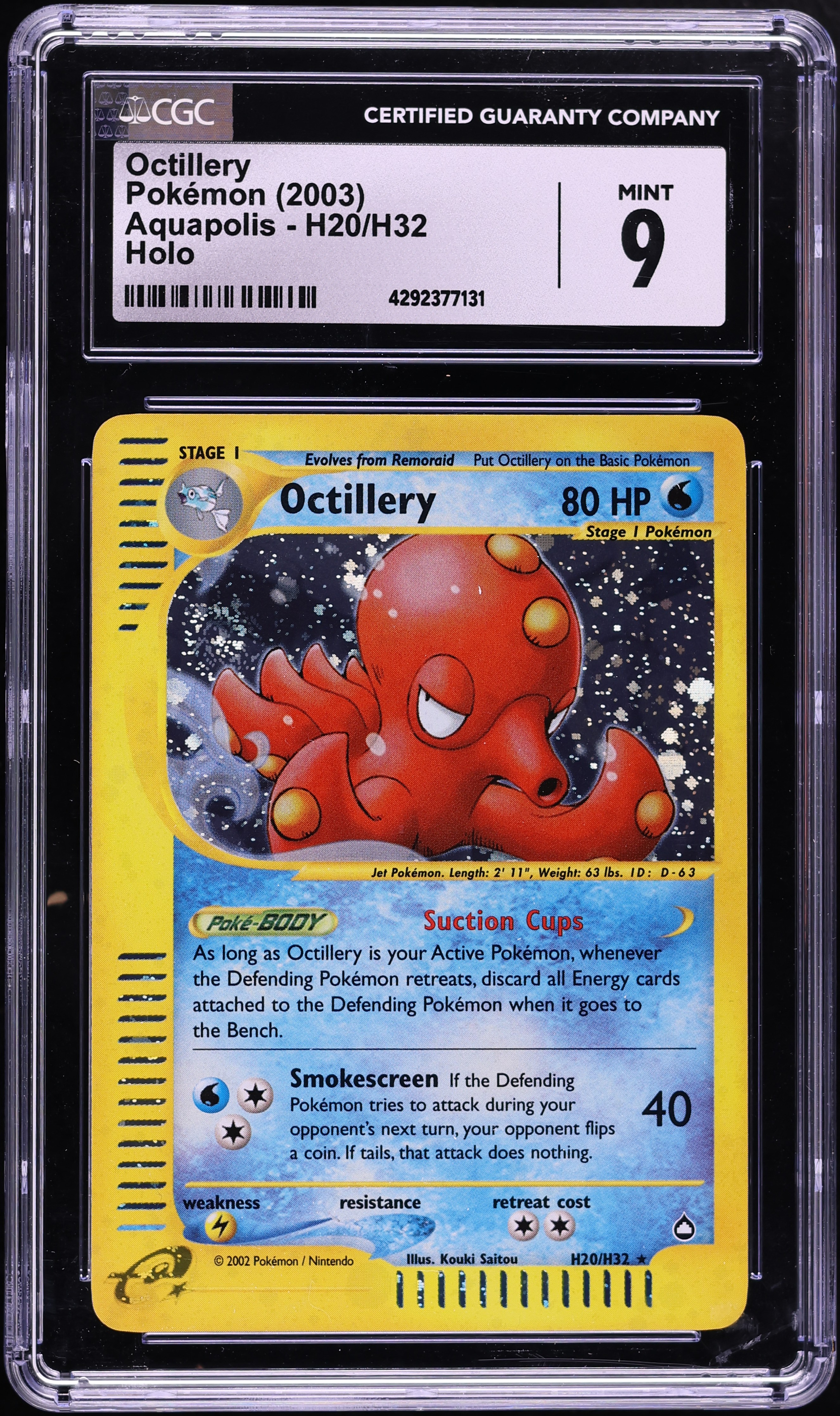 2003 Pokemon Aquapolis Holo Octillery #H20 CGC 9 MINT