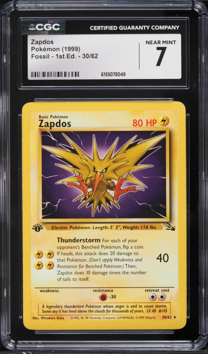 1999 Pokemon Fossil 1st Edition Zapdos #30 CGC 7 NRMT