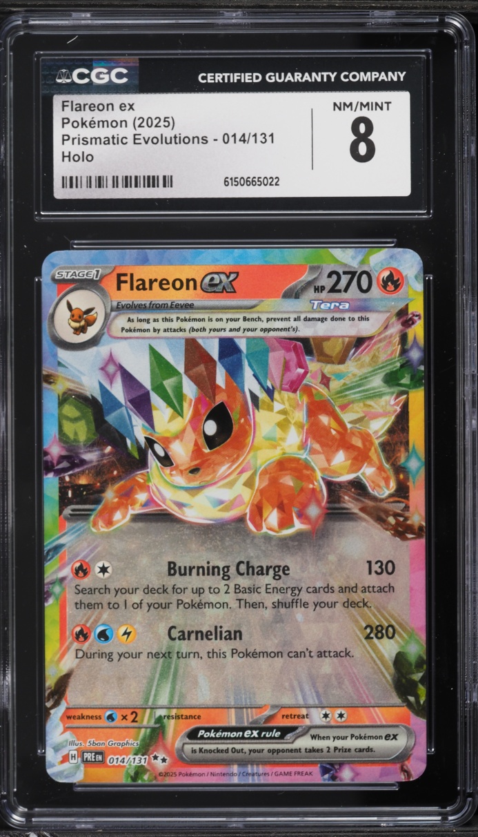 2025 Pokemon Scarlet & Violet Prismatic Evolutions Holo Flareon Ex #14 CGC 8 NM-MT