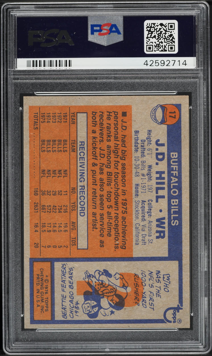1976 Topps Football J.D. Hill #17 PSA 10 GEM MINT