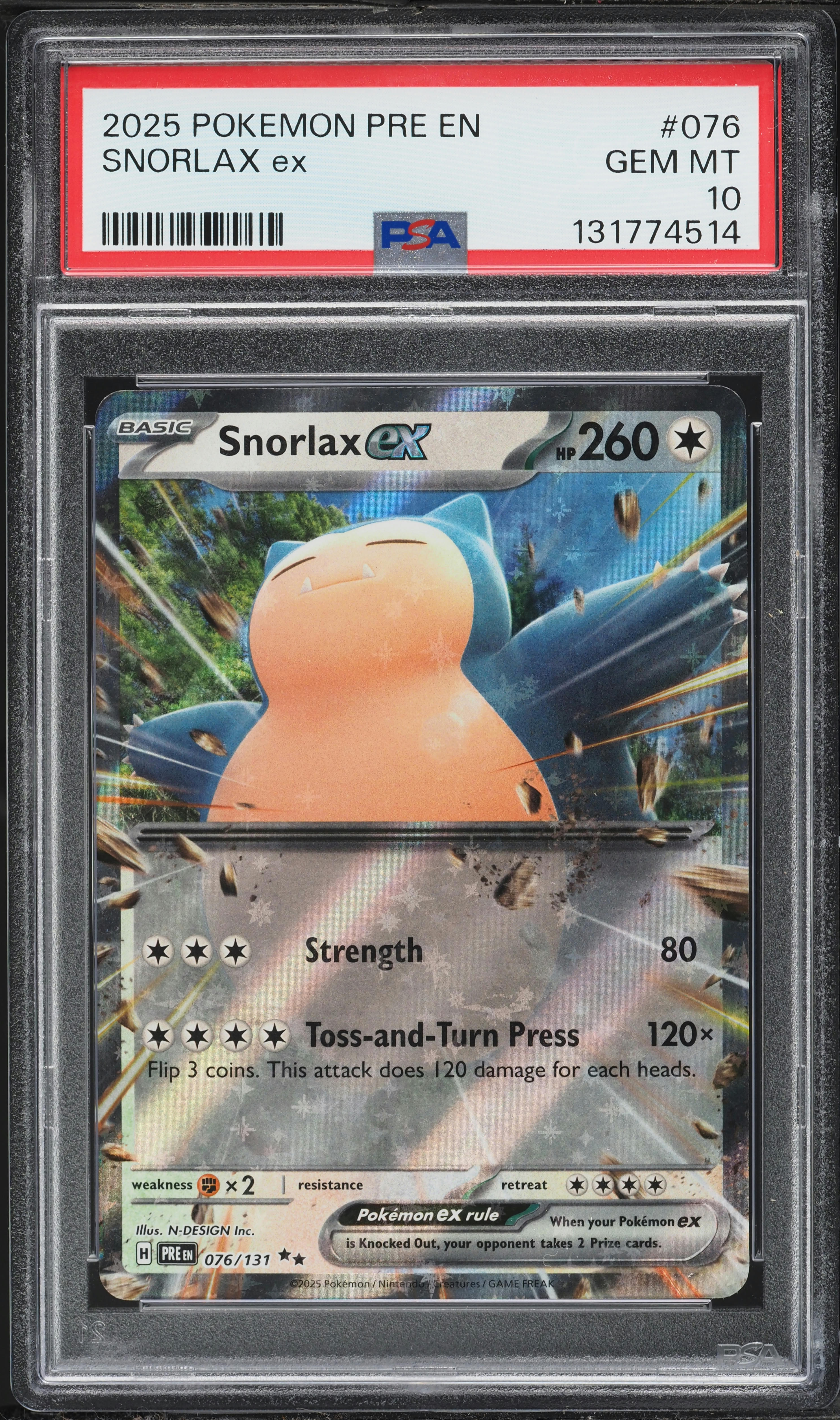 2025 Pokemon Scarlet & Violet Prismatic Evolutions Holo Snorlax ex #76 PSA 10 GEM MINT