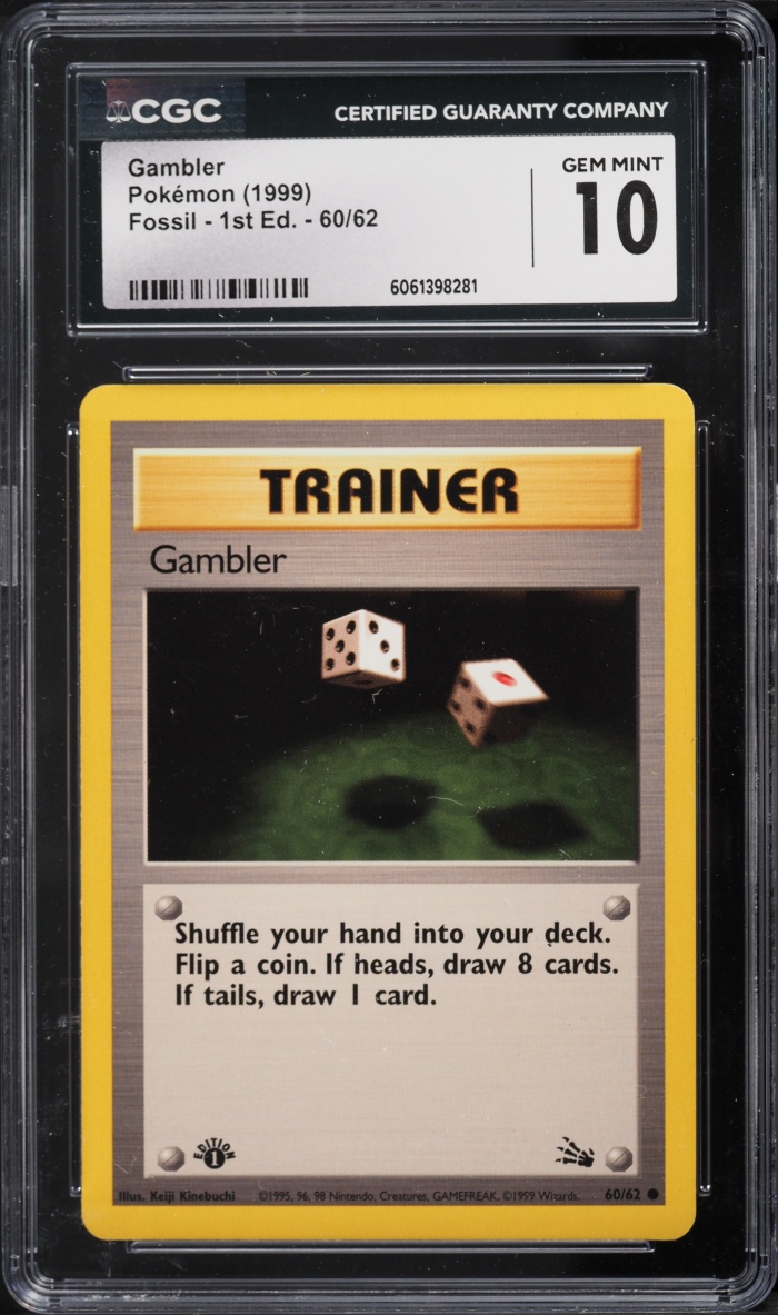 1999 Pokemon Fossil 1st Edition Gambler #60 CGC 10 GEM MINT