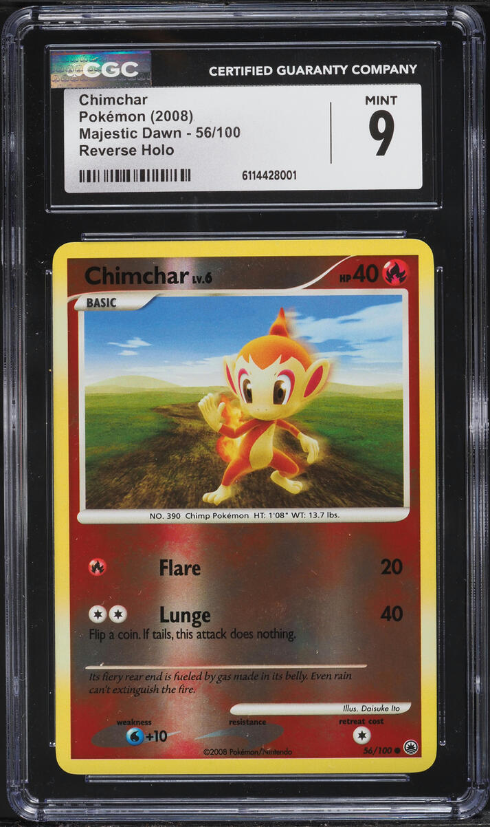 2008 Pokemon Diamond & Pearl Majestic Dawn Reverse Holo Chimchar #56 CGC 9 MINT