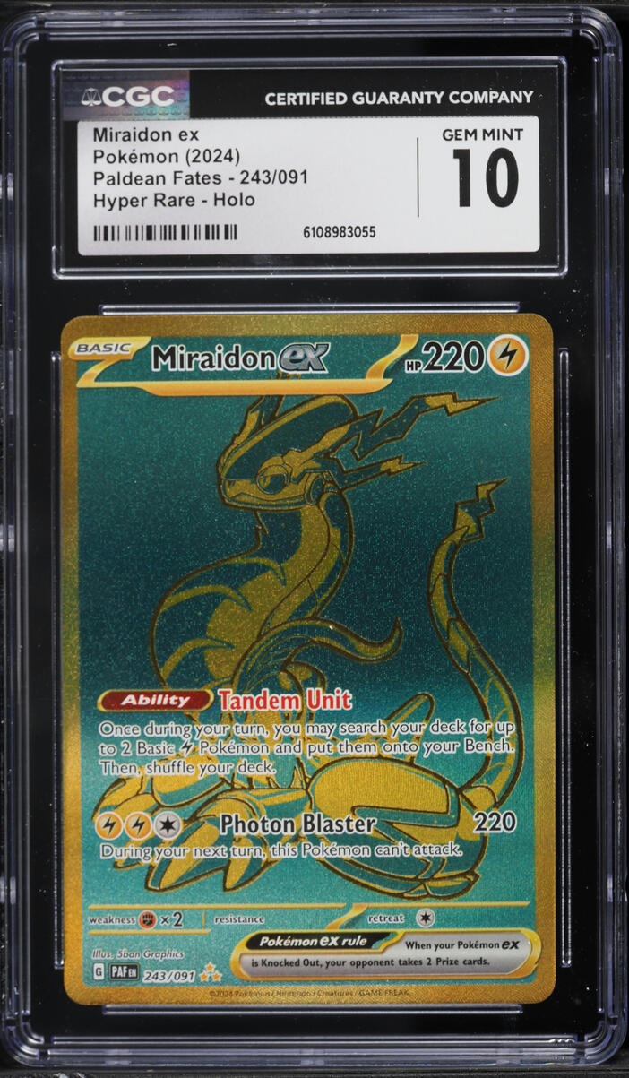 2024 Pokemon Scarlet & Violet Paldean Fates Full Art Miraidon ex #243 CGC 10 GEM MINT