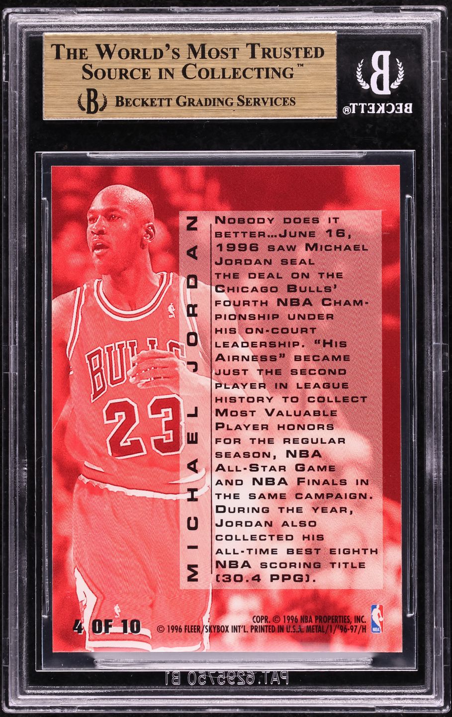 1996 Metal Maximum Metal Michael Jordan #4 BGS 10 PRISTINE