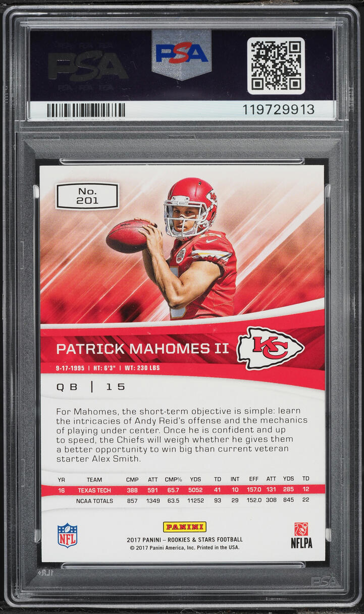 2017 Panini Rookies & Stars Patrick Mahomes II ROOKIE #201 PSA 10 GEM MINT