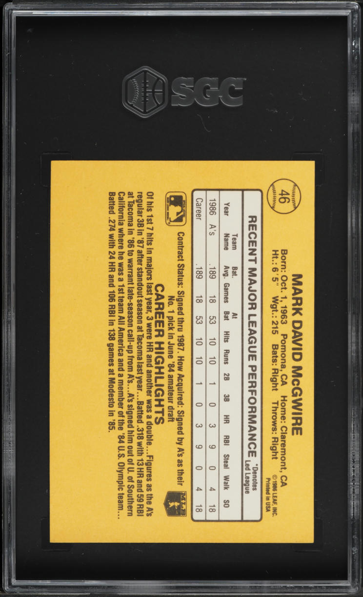 1987 Donruss Mark McGwire ROOKIE #46 SGC 8.5 NM-MT+