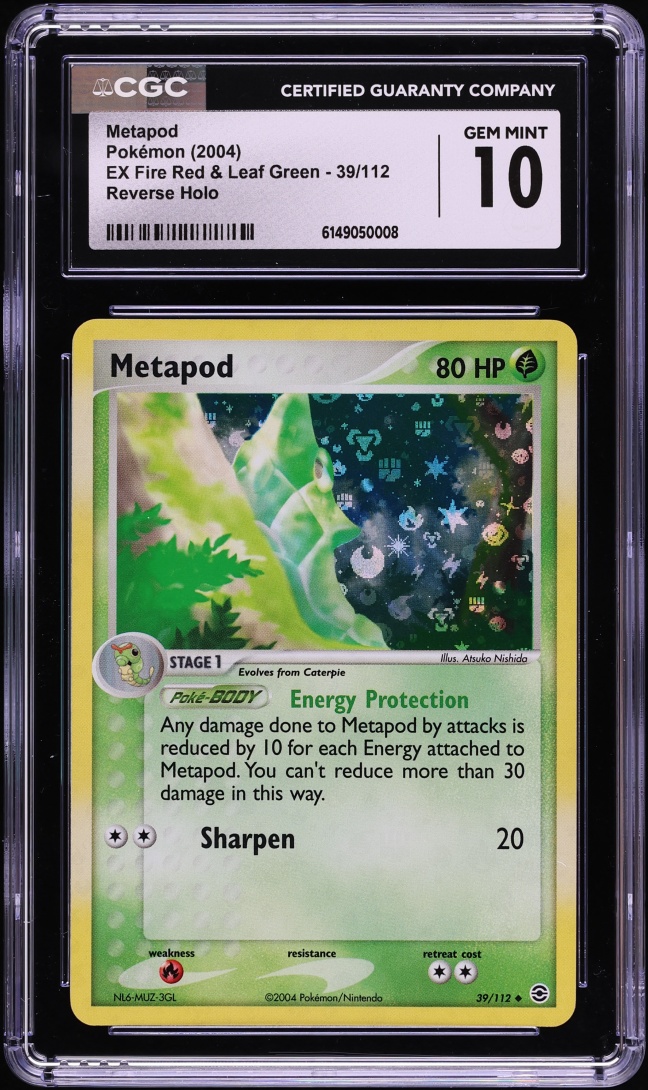 2004 Pokemon EX Fire Red & Leaf Green Reverse Holo Metapod #39 CGC 10 GEM MINT
