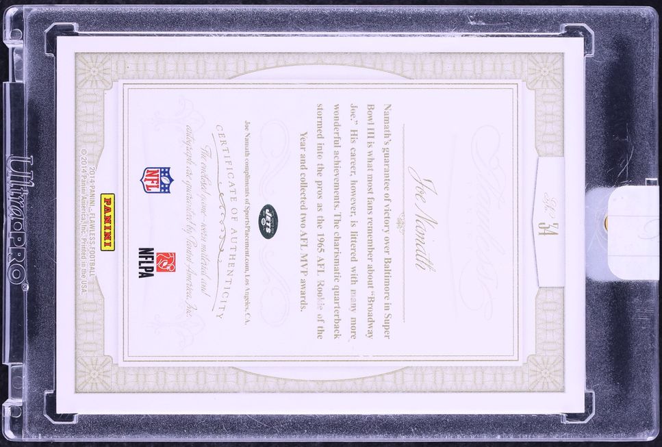 2014 Panini Flawless Greats Dual Ruby Joe Namath PATCH AUTO 15/15 #34 - Photo 2