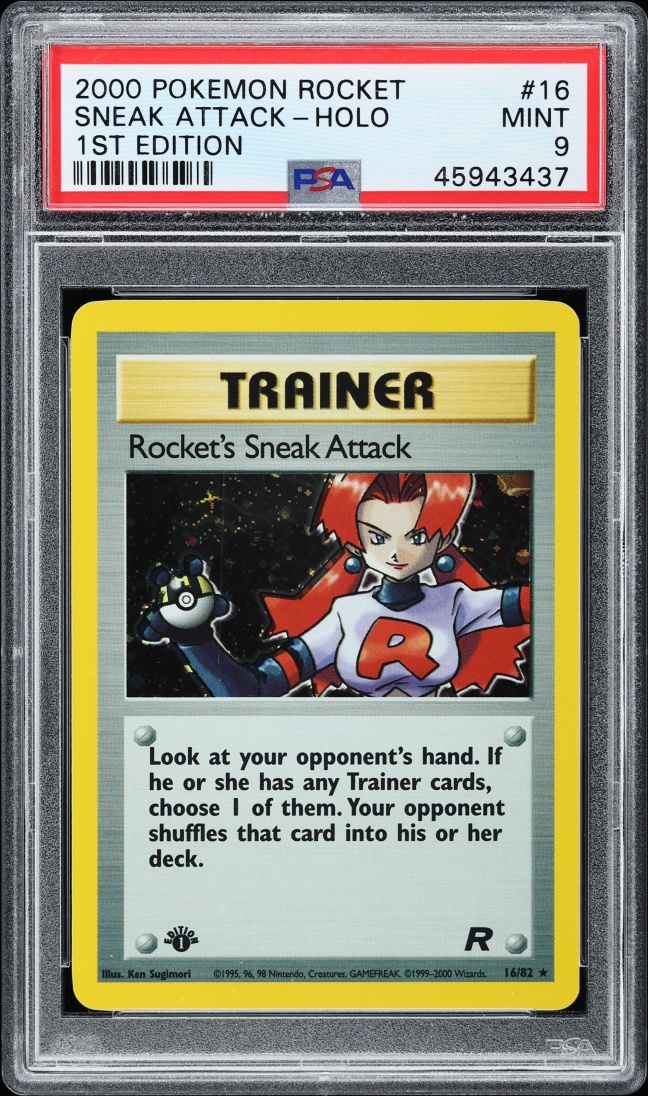 2000 Pokemon Team Rocket 1st Edition Holo Rocket's Sneak Attack #16 PSA 9 MINT