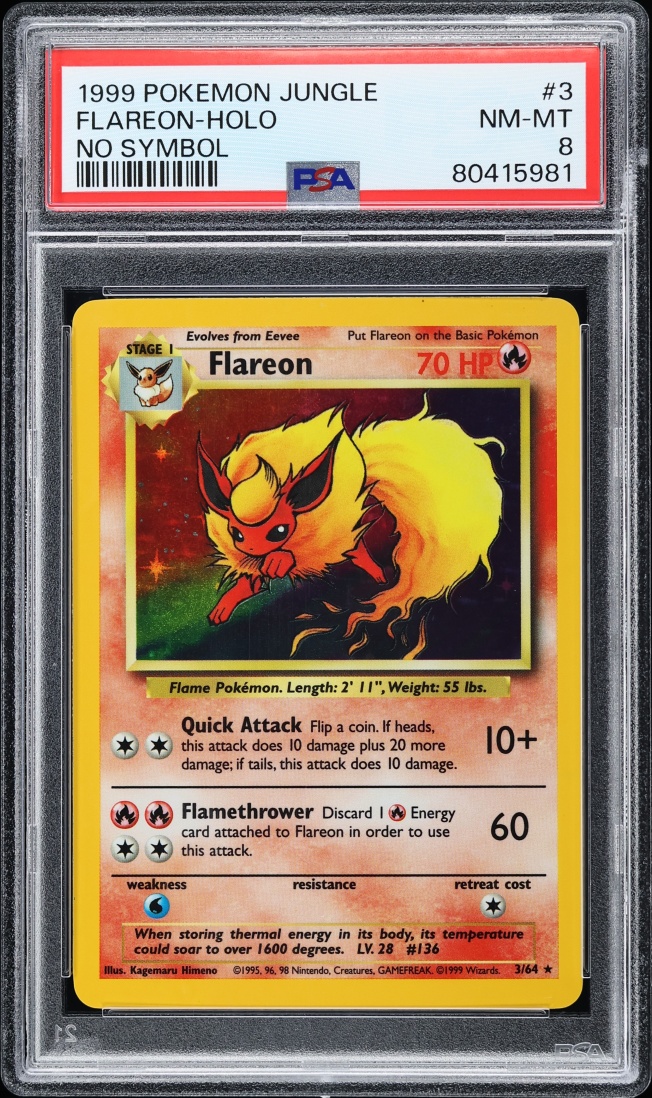 1999 Pokemon Jungle No Set Symbol Holo Flareon #3 PSA 8 NM-MT