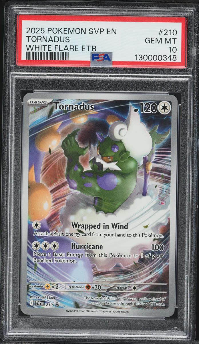 2025 Pokemon Scarlet & Violet Promo White Flare ETB Full Art Tornadus #210 PSA 10 GEM MINT
