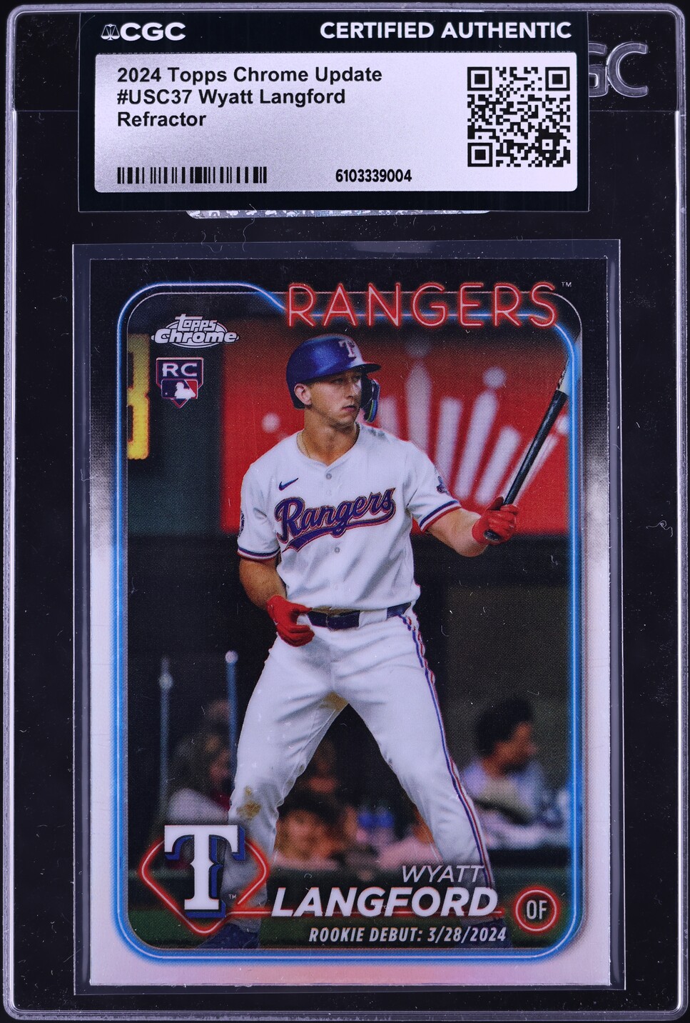 2024 Topps Chrome Update Refractor Wyatt Langford ROOKIE #USC37 CGC AUTH