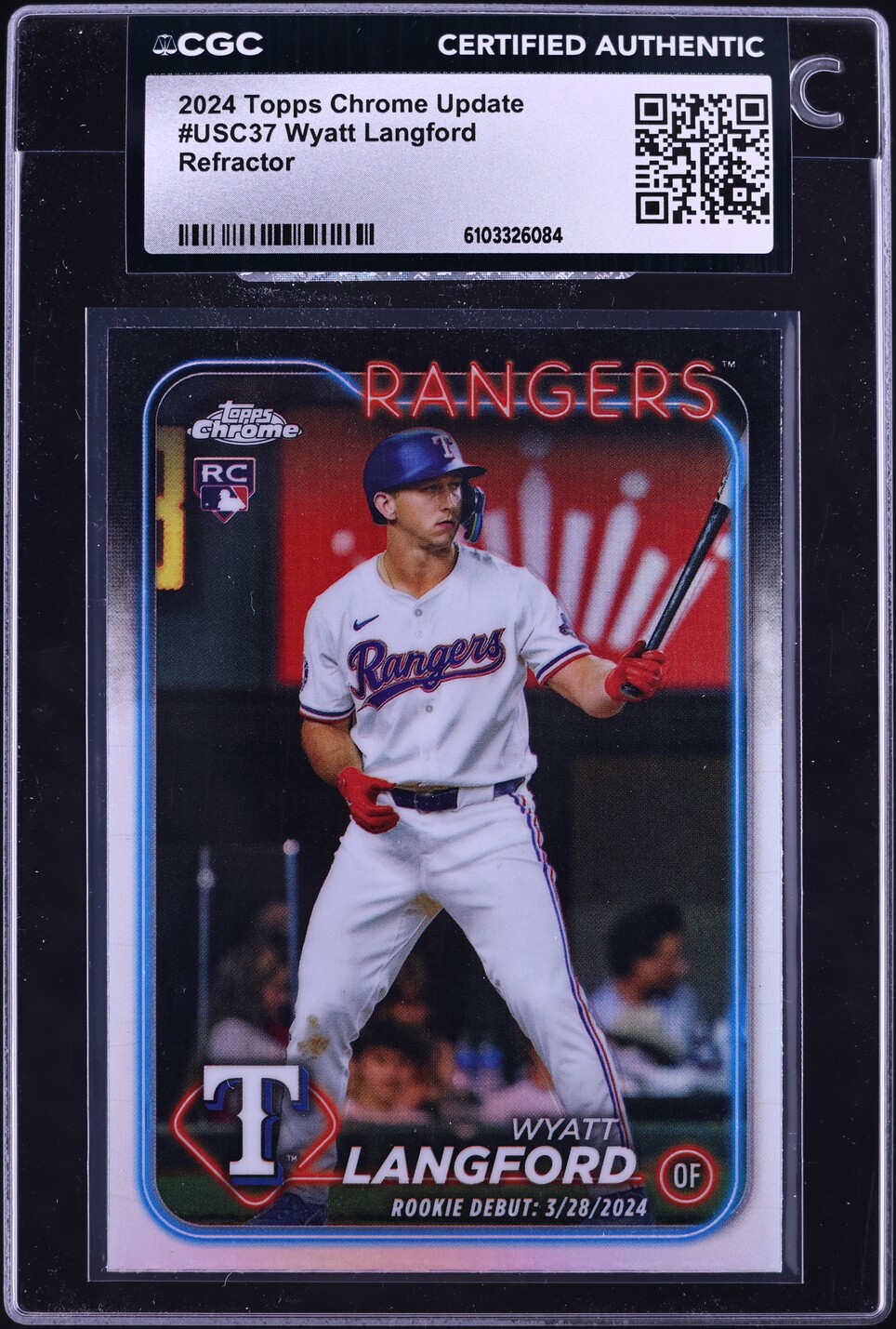 2024 Topps Chrome Update Refractor Wyatt Langford ROOKIE #USC37 CGC AUTH