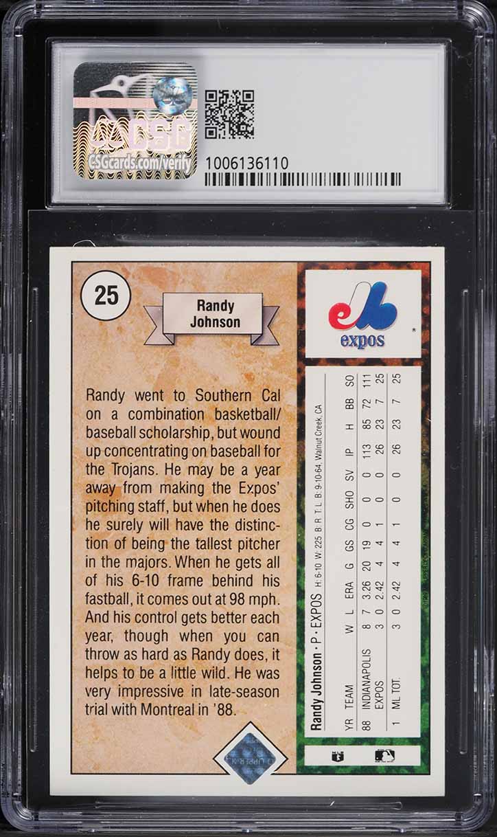 1989 Upper Deck Randy Johnson ROOKIE #25 CSG 5 EX