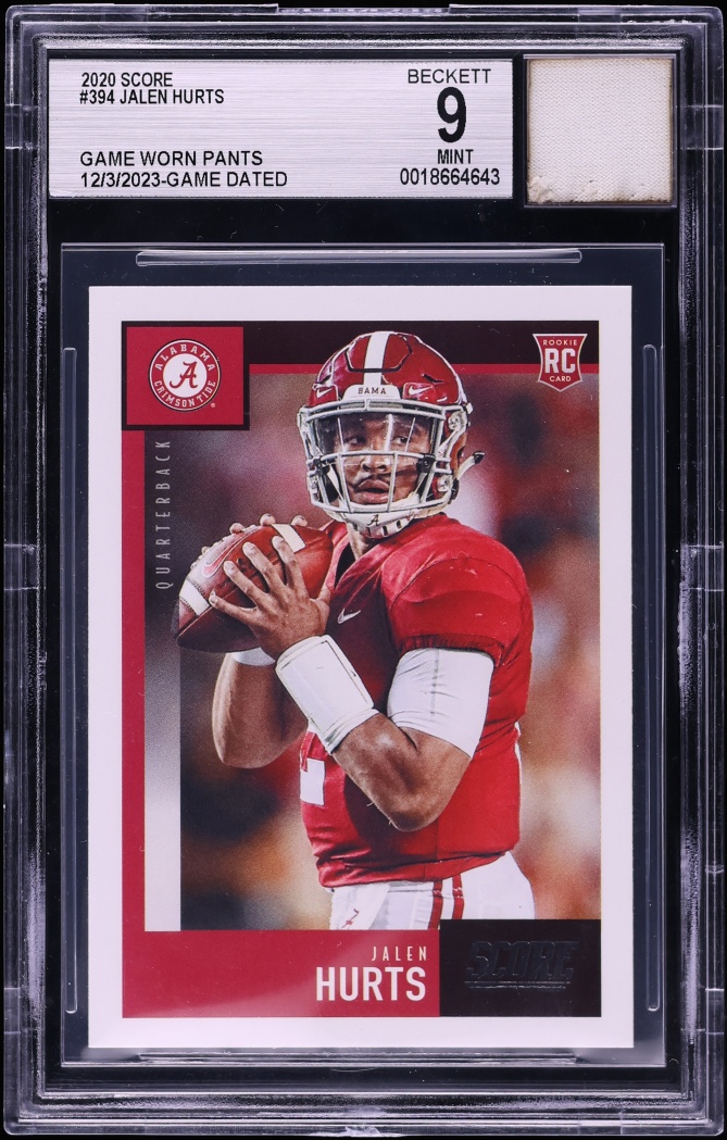 2020 Score Jalen Hurts ROOKIE PATCH #394 BGS 9 MINT