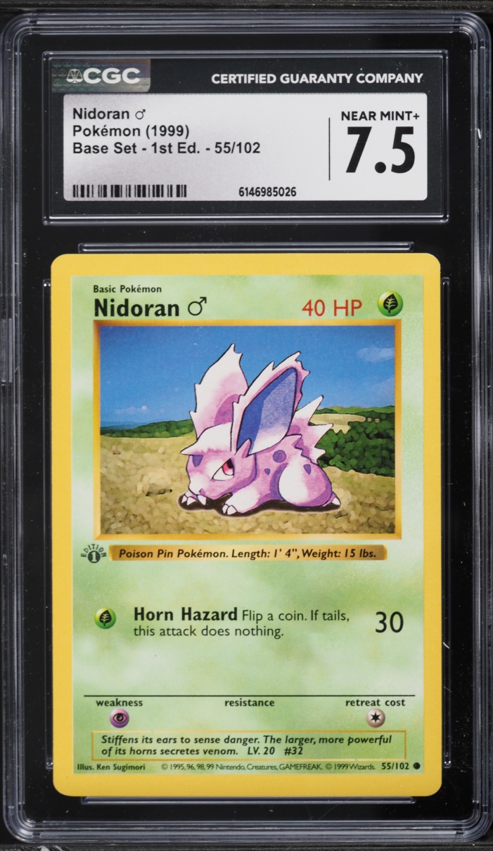 1999 Pokemon Base Set Shadowless 1st Edition Nidoran #55 CGC 7.5 NRMT+