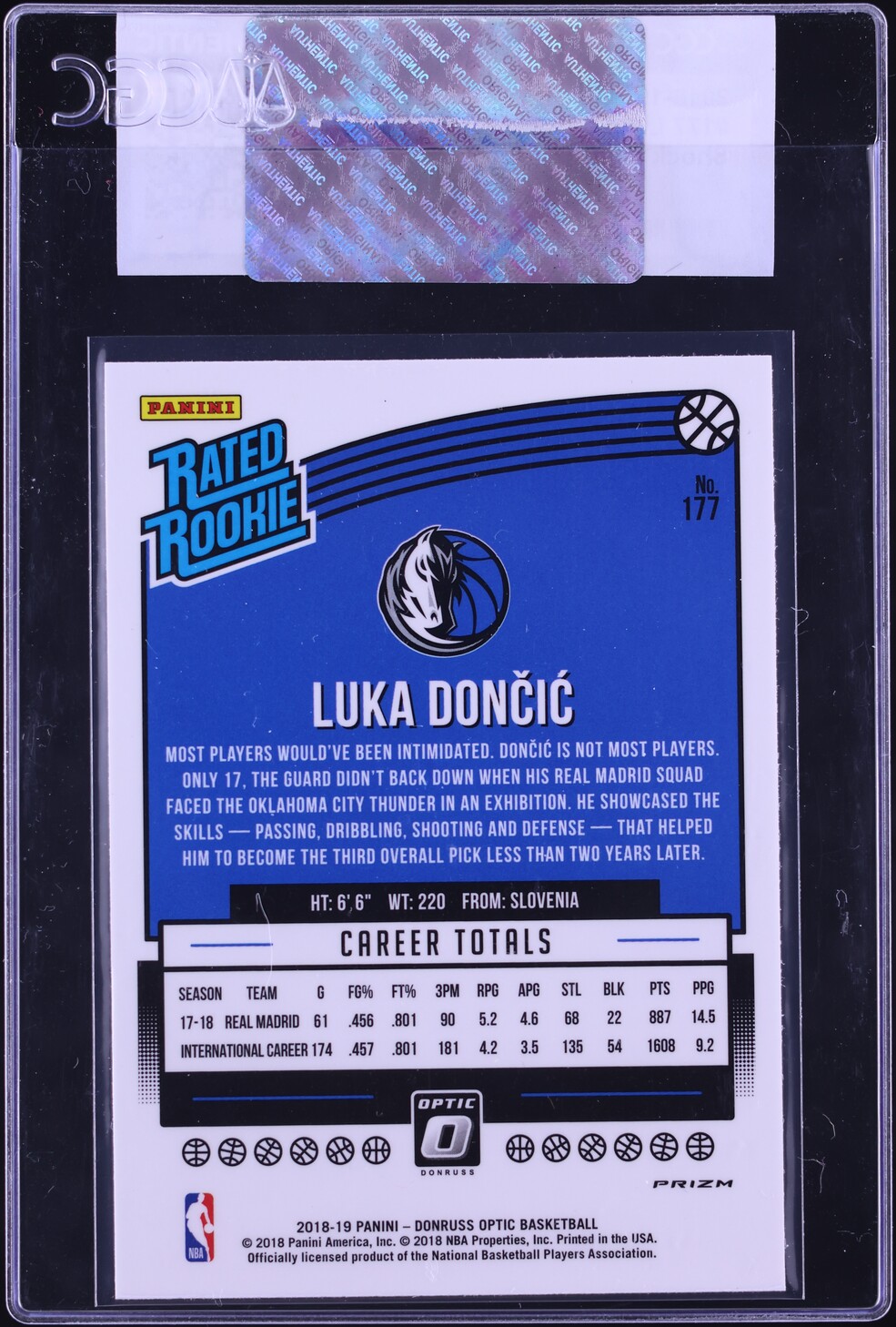 2018 Donruss Optic Shock Luka Doncic ROOKIE #177 CGC AUTH