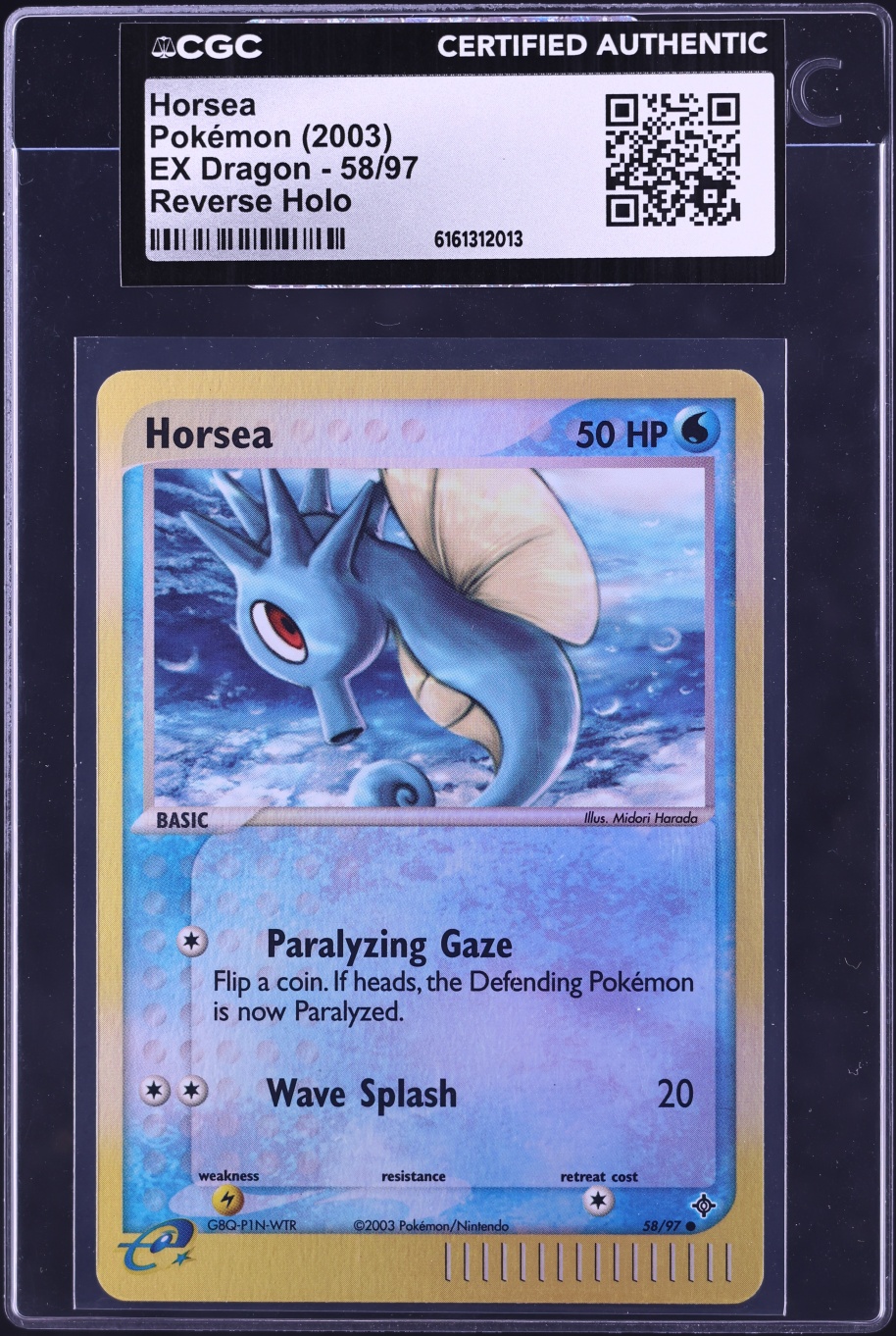 2003 Pokemon EX Dragon Reverse Holo Horsea #58 CGC AUTH