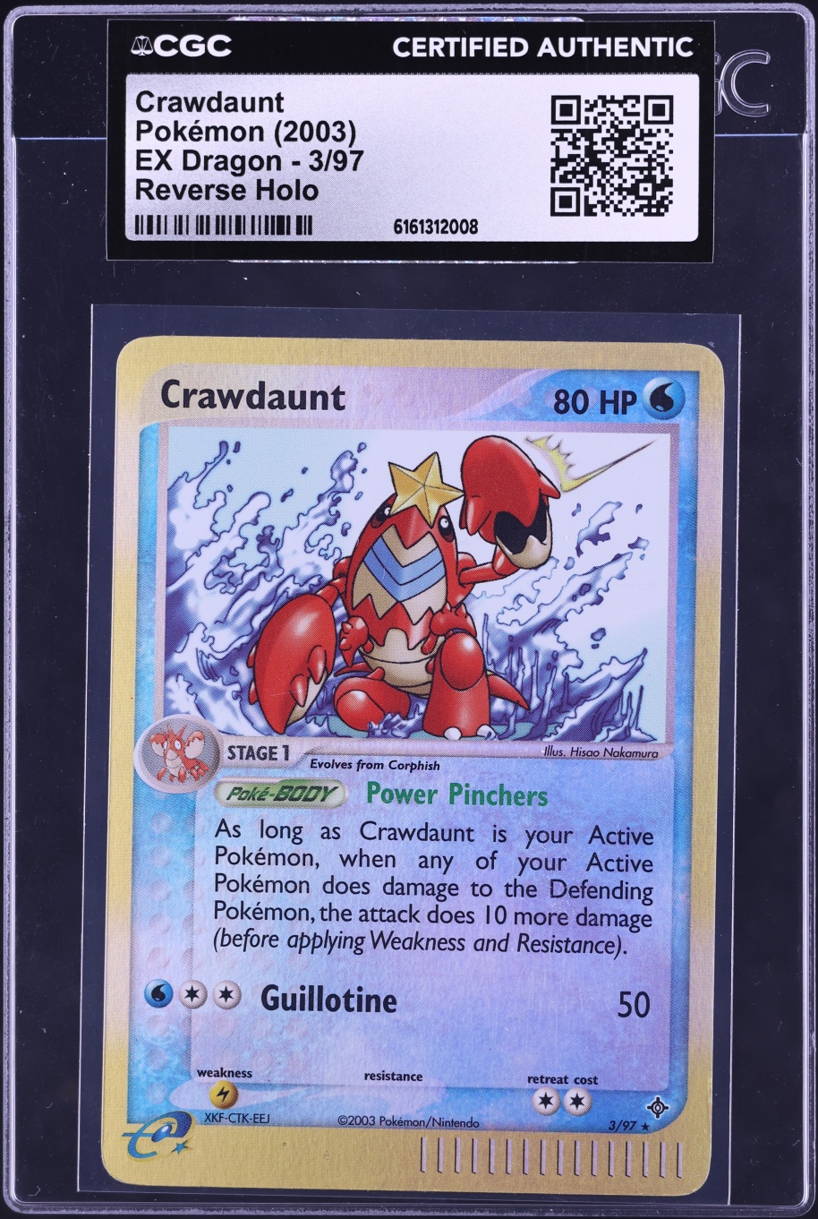 2003 Pokemon EX Dragon Reverse Holo Crawdaunt #3 CGC AUTH