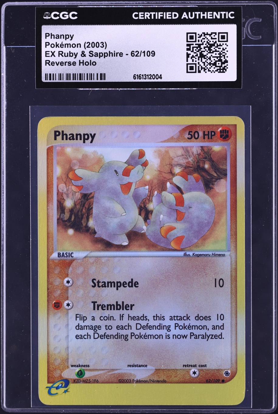 2003 Pokemon EX Ruby & Sapphire Reverse Holo Phanpy #62 CGC AUTH