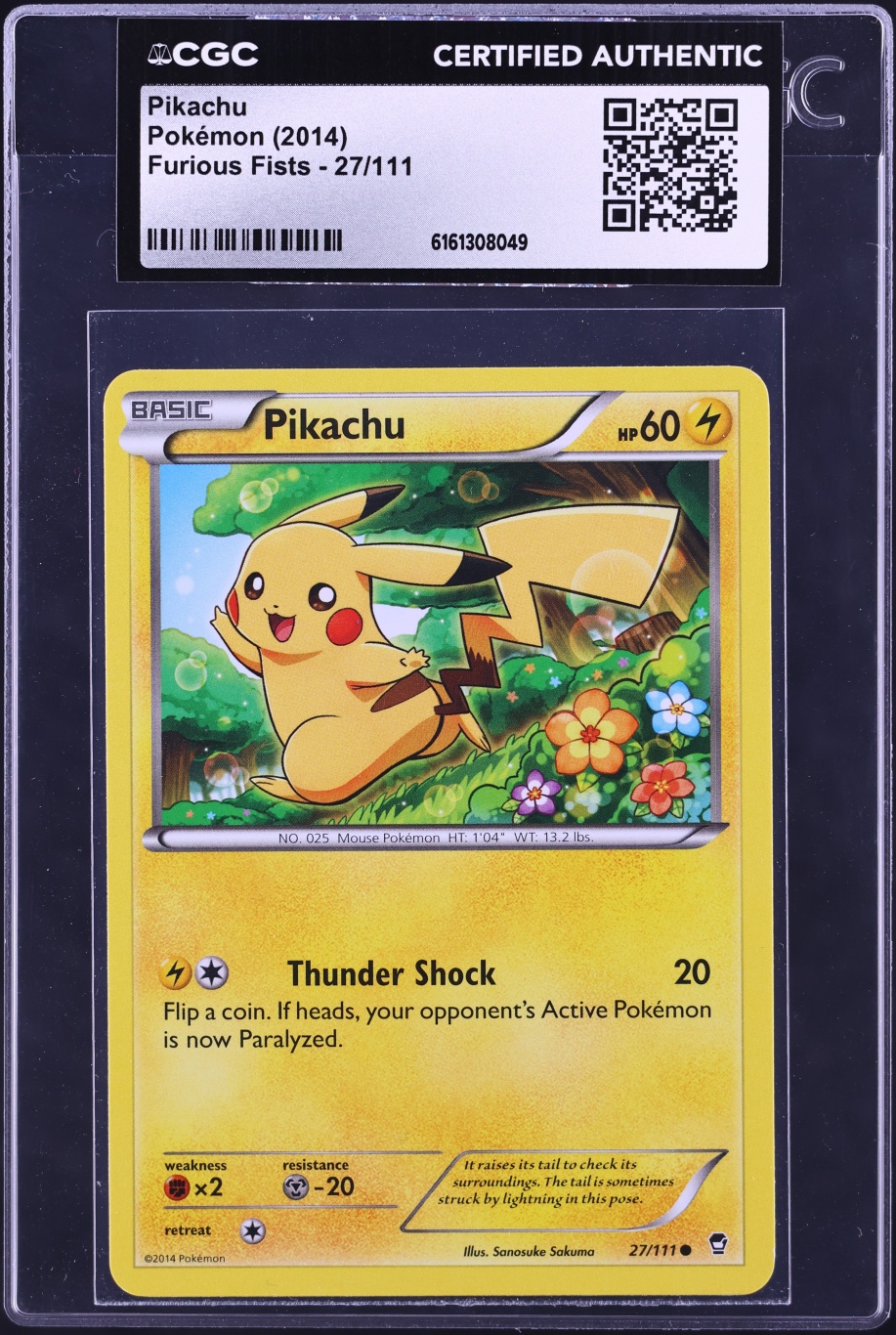 2014 Pokemon XY Furious Fists Pikachu #27 CGC AUTH