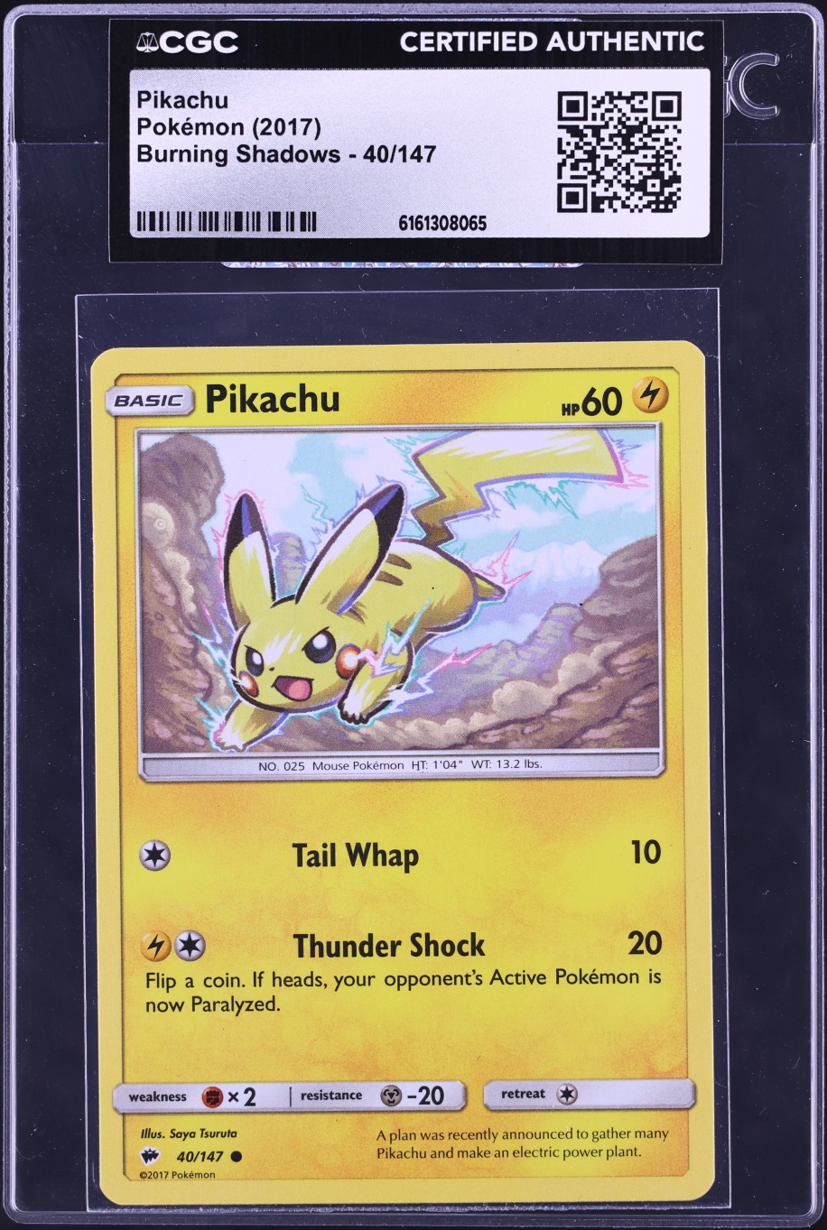 2017 Pokemon Sun & Moon Burning Shadows Pikachu #40 CGC AUTH