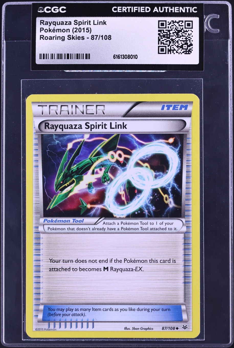 2015 Pokemon XY Roaring Skies Rayquaza Spirit Link #87 CGC AUTH