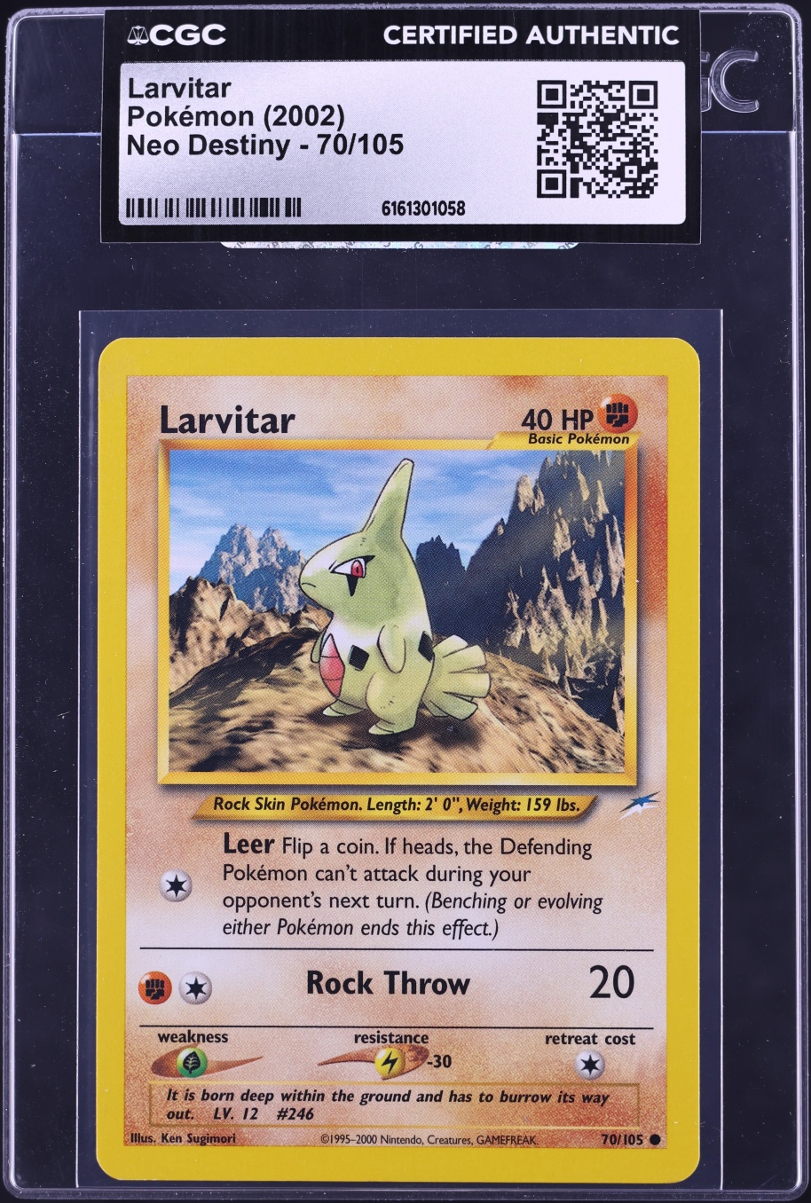 2002 Pokemon Neo Destiny Larvitar #70 CGC AUTH