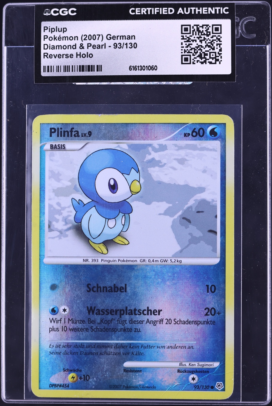 2007 Pokemon Diamond & Pearl Reverse Holo Piplup #93 CGC AUTH