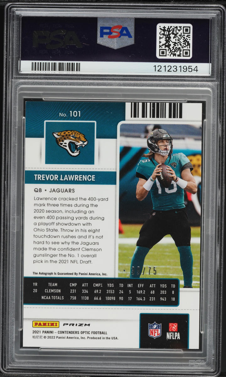 2021 Panini Contenders Optic Red Trevor Lawrence ROOKIE AUTO /75 #101 PSA 9 MINT
