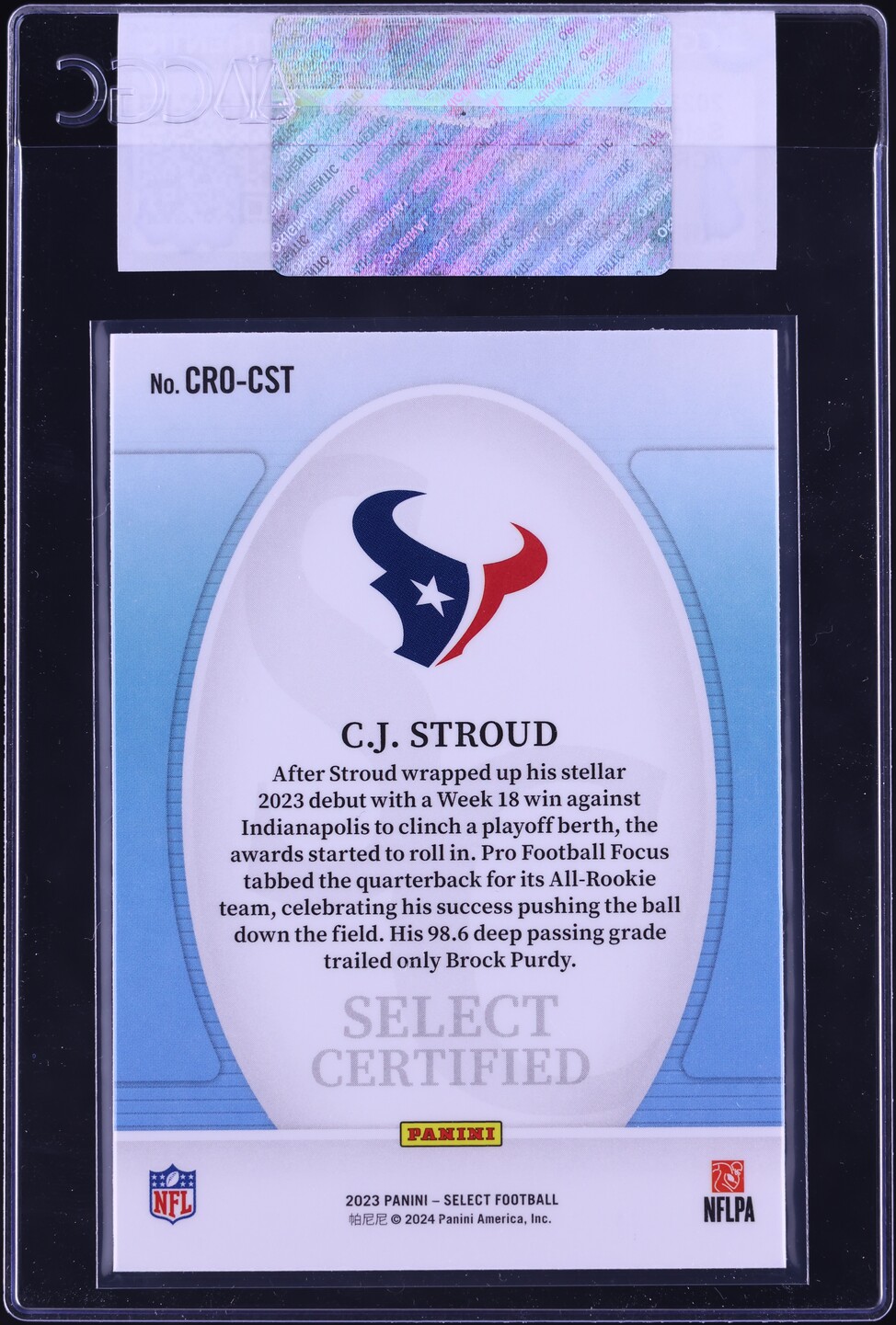 2023 Select Certified CJ Stroud ROOKIE #CRO-CST CGC AUTH