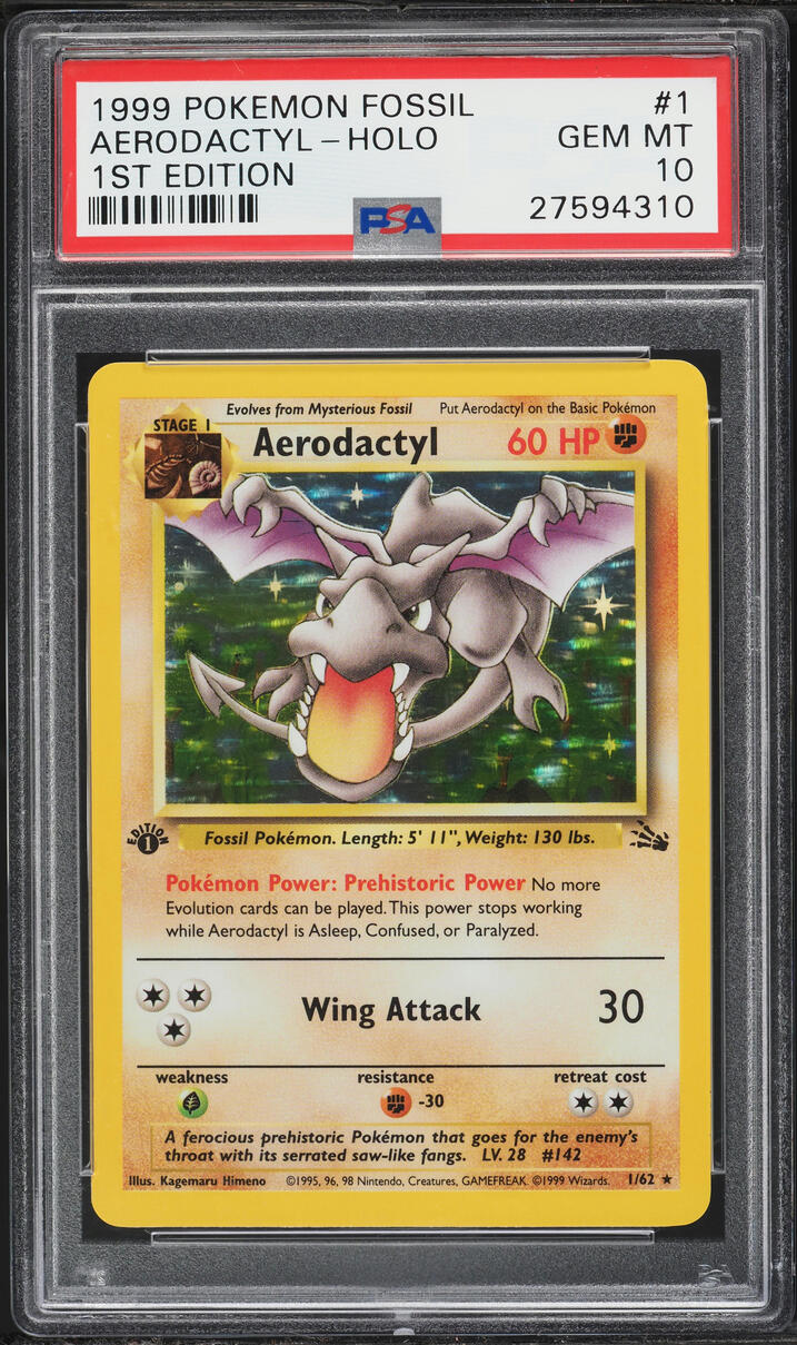 1999 Pokemon Fossil 1st Edition Holo Aerodactyl #1 PSA 10 GEM MINT