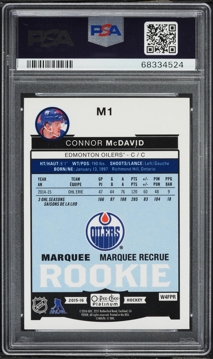2015 O-Pee-Chee Platinum Marquee Connor McDavid ROOKIE #M1 PSA 10 GEM MINT