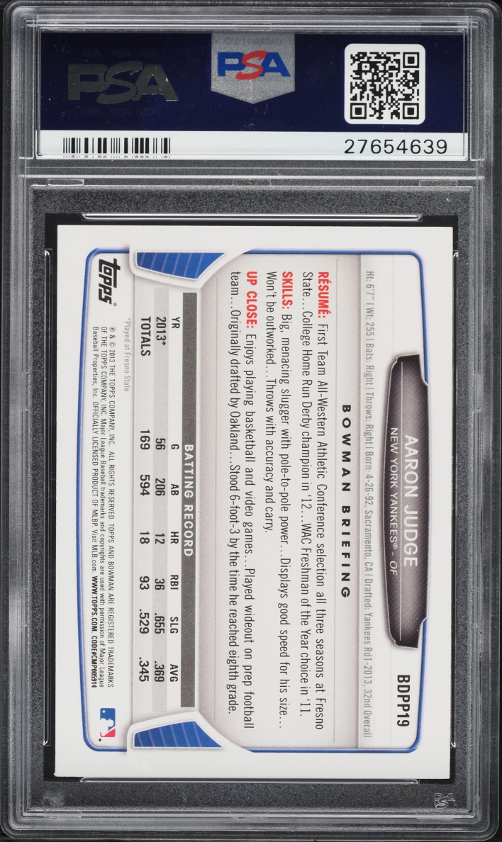 2013 Bowman Draft Picks Aaron Judge PROSPECT #BDPP19 PSA 10 GEM MINT