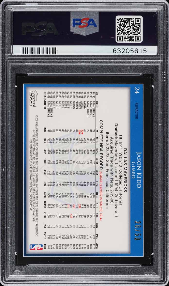 2009 Topps Chrome Gold Refractor Jason Kidd /50 #24 PSA 8 NM-MT - Photo 2