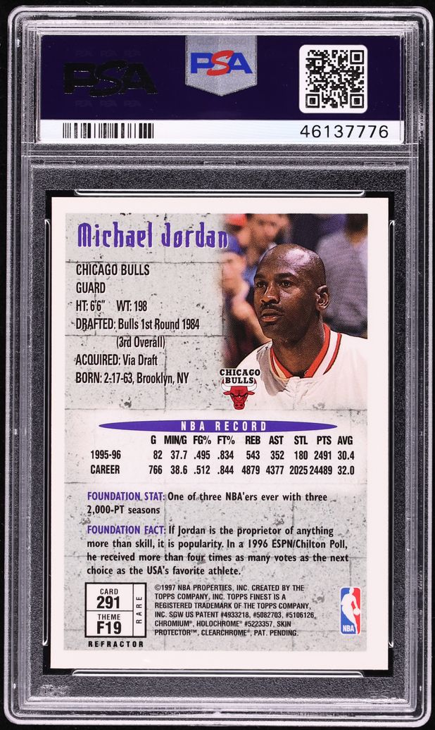 1996 Finest Gold Refractor w/ Coating Michael Jordan #291 PSA 10