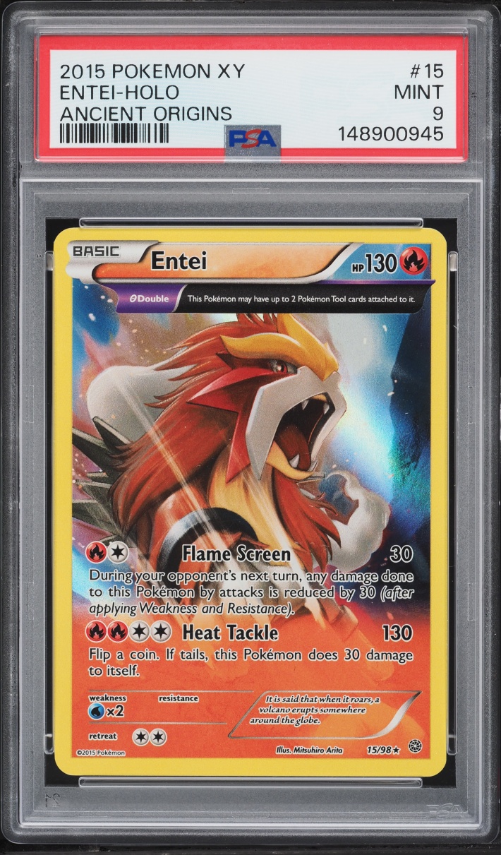2015 Pokemon XY Ancient Origins Holo Entei #15 PSA 9 MINT