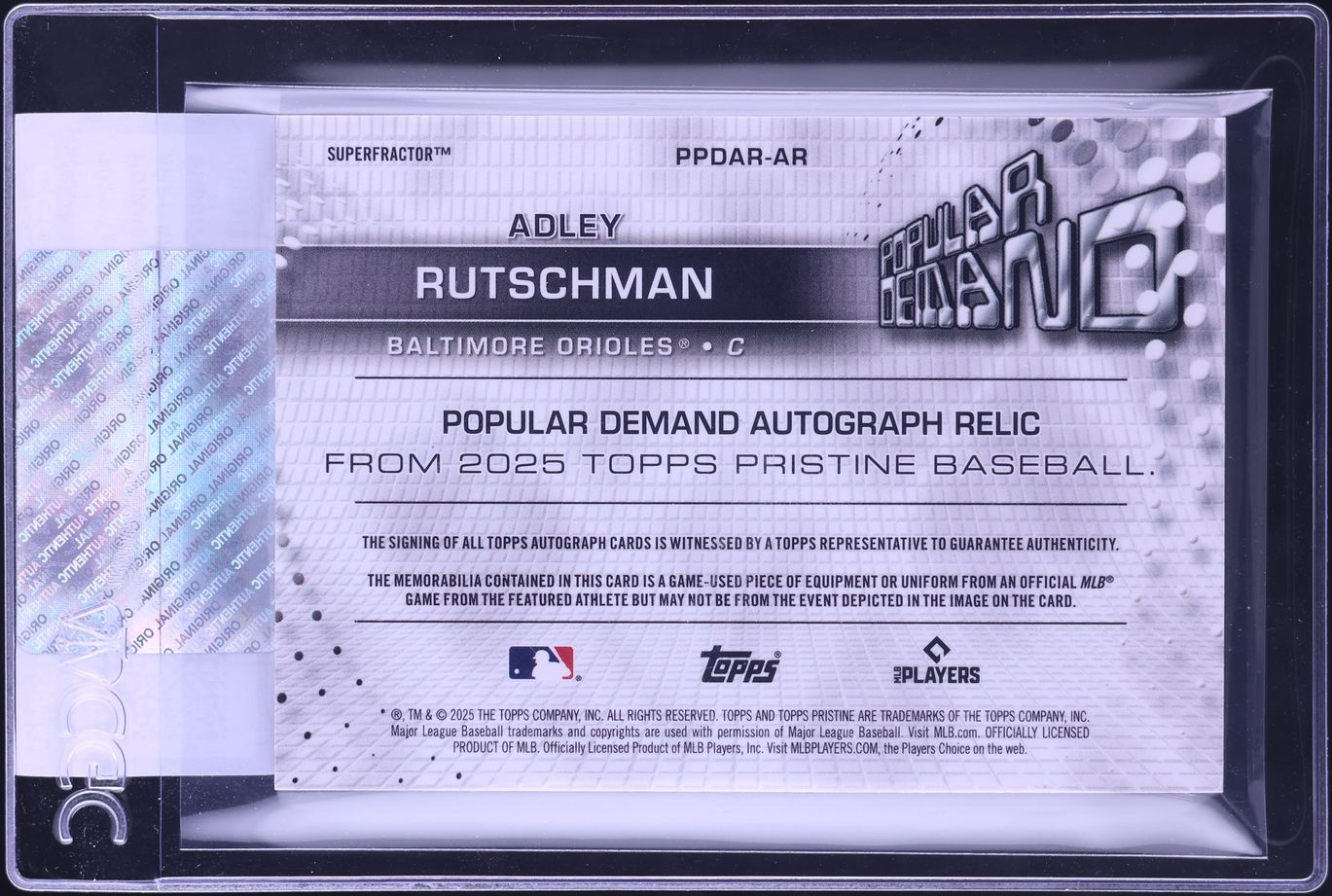 2025 Topps Pristine Popular Demand Superfractor Adley Rutschman PATCH AUTO 1/1 CGC AUTH
