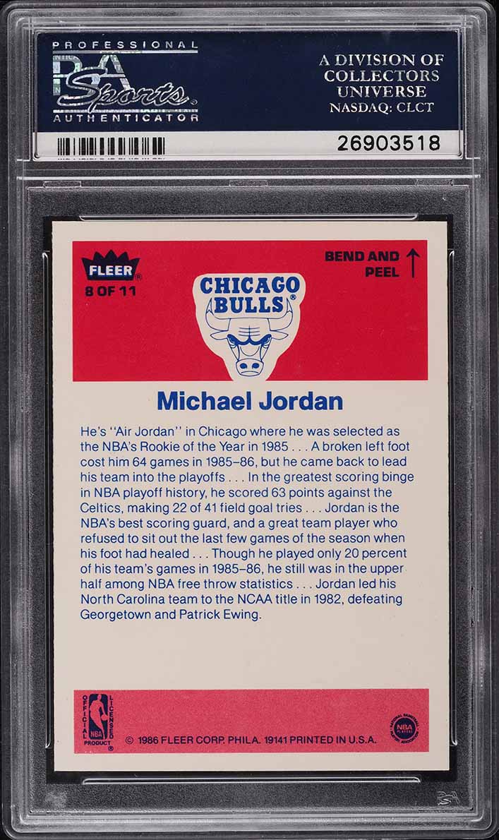 1986 Fleer Sticker Michael Jordan ROOKIE #8 PSA 9 MINT