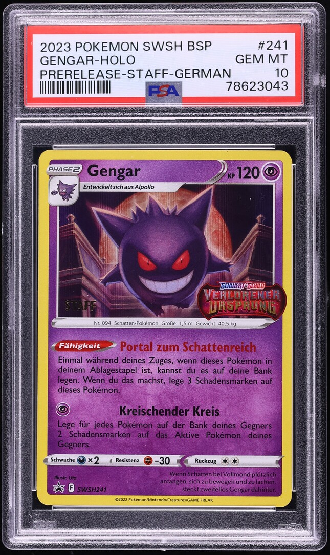 2023 Pokemon German SWSH Promo Lost Origin Prerelease Staff Gengar #241 PSA 10