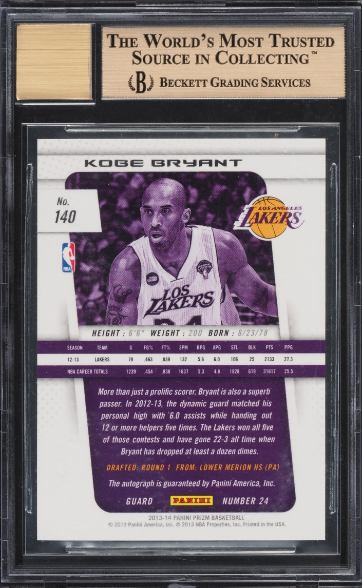 2013 Panini Prizm Kobe Bryant AUTO #140 BGS 10 PRISTINE