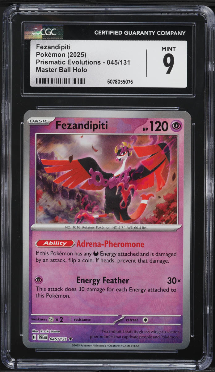 2025 Pokemon SV Prismatic Evolutions Master Ball Holo Fezandipiti #45 CGC 9 MINT