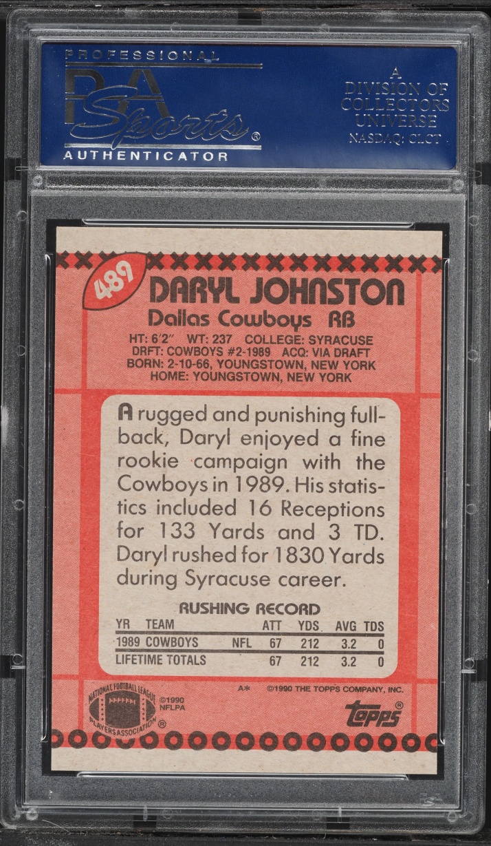 1990 Topps Football Daryl Johnston ROOKIE #489 PSA 10 GEM MINT