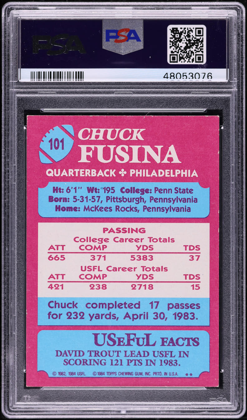 1984 Topps USFL Football Chuck Fusina #101 PSA 5 EX