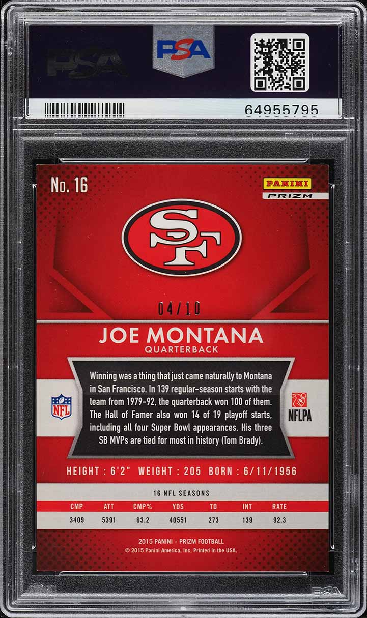 2015 Panini Prizm Gold Joe Montana /10 #16 PSA 9 MINT - Photo 2