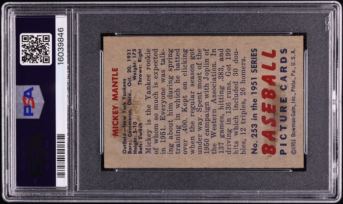 1951 Bowman Mickey Mantle ROOKIE #253 PSA 5 EX