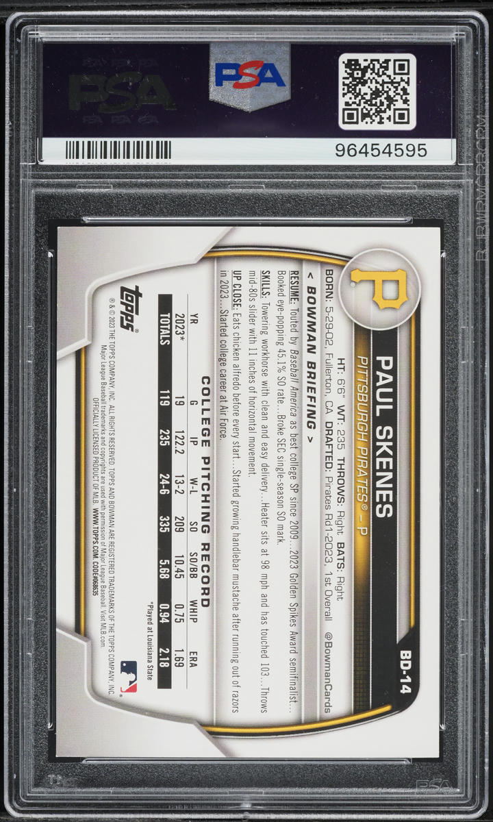 2023 Bowman Draft Orange Paul Skenes PROSPECT /25 #BD-14 PSA 9 MINT
